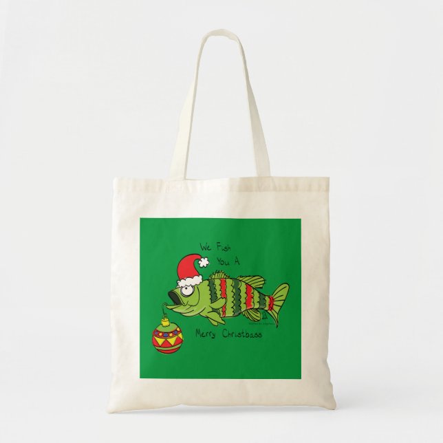 Funny Christmas Bass Fishing Fish Cute Cartoon Tote Bag (Front)