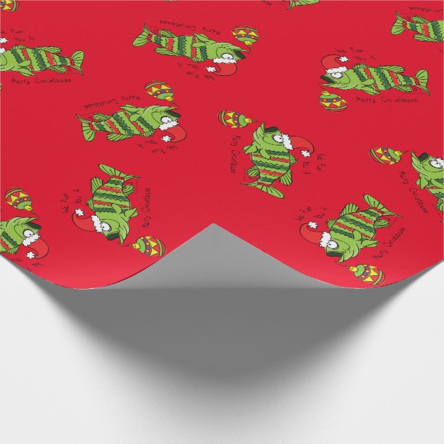 Funny Christmas Bass Fishing Fish Cute Cartoon Wrapping Paper (Corner)