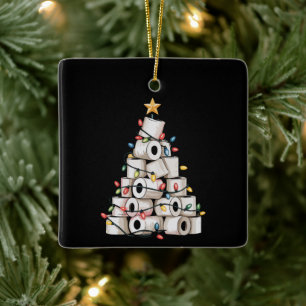 Funny Christmas Bathroom Toilet Paper Tree Humour Ceramic Ornament