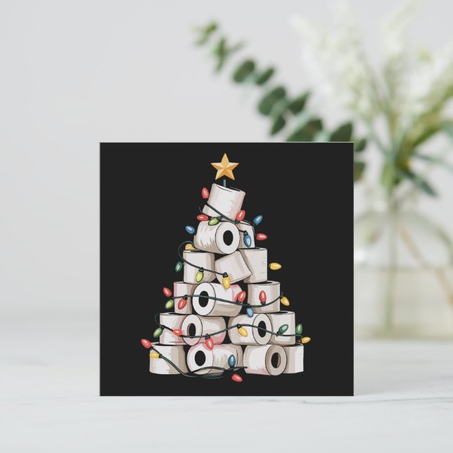 Funny Christmas Bathroom Toilet Paper Tree Humour Holiday Card (Standing Front)