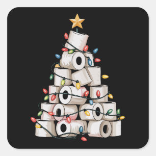 Funny Christmas Bathroom Toilet Paper Tree Humour Square Sticker