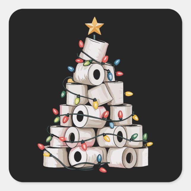 Funny Christmas Bathroom Toilet Paper Tree Humour Square Sticker (Front)