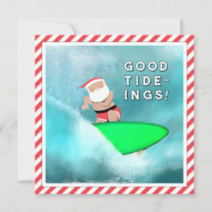 Funny Christmas Beach Surfing  Holiday Card