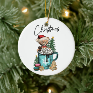 Funny Christmas Bear Customised Holiday Ceramic Ornament