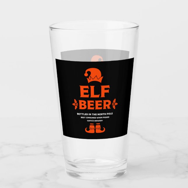 Funny Christmas Beer Labels Glass (Front)