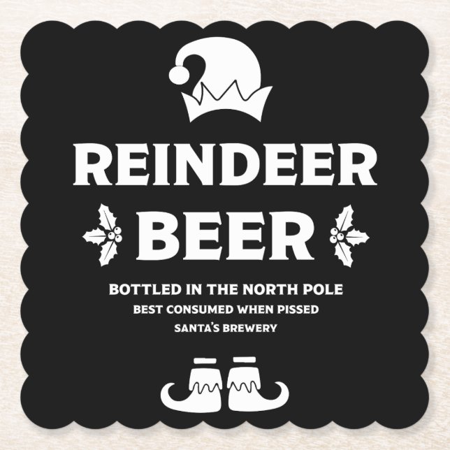 Funny Christmas Beer Labels Paper Coaster (Front)