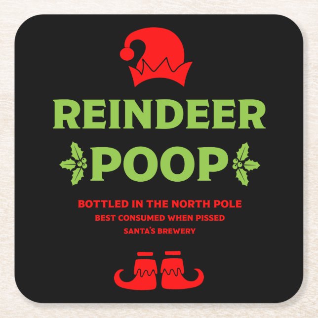 Funny Christmas Beer Labels Square Paper Coaster (Front)