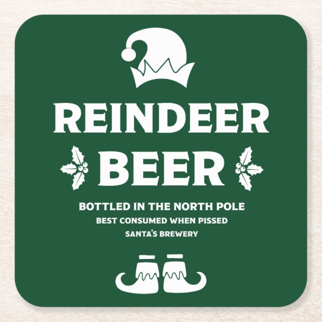 Funny Christmas Beer Labels Square Paper Coaster (Front)