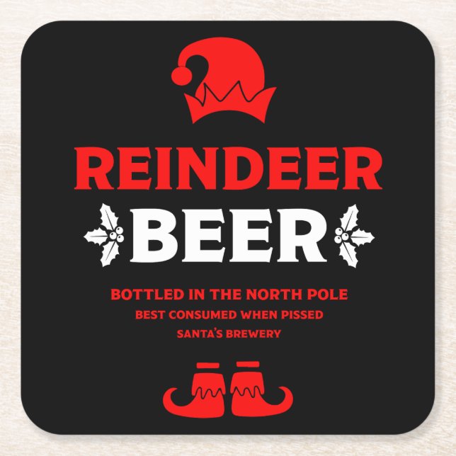 Funny Christmas Beer Labels Square Paper Coaster (Front)