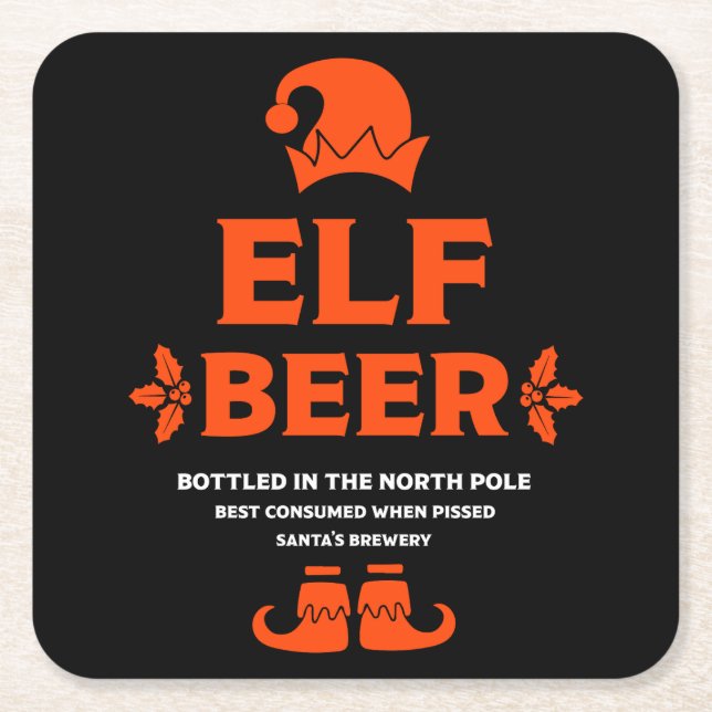 Funny Christmas Beer Labels Square Paper Coaster (Front)