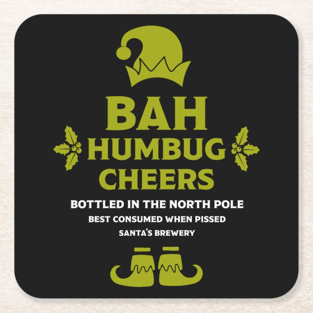 Funny Christmas Beer Labels Square Paper Coaster (Front)