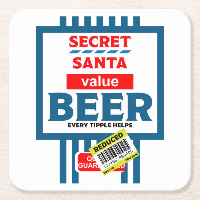 Funny Christmas Beer Labels Square Paper Coaster (Front)