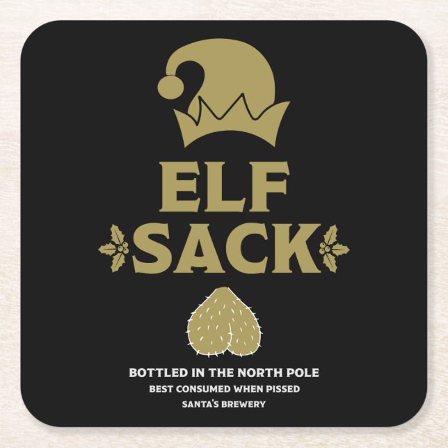 Funny Christmas Beer Labels Square Paper Coaster (Front)
