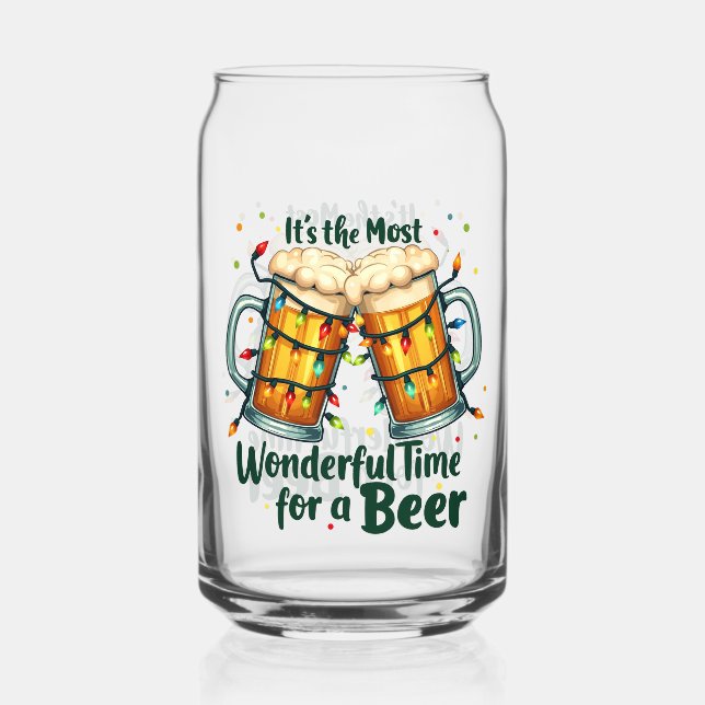 Funny Christmas beer most wonderful time party  Can Glass (Front)