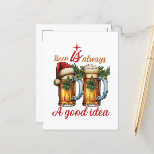 Funny Christmas Beer word art bar Holiday Postcard