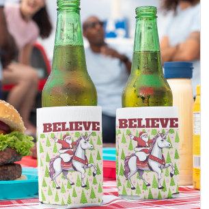 Funny Christmas Believe Santa Unicorn Festive Can Cooler