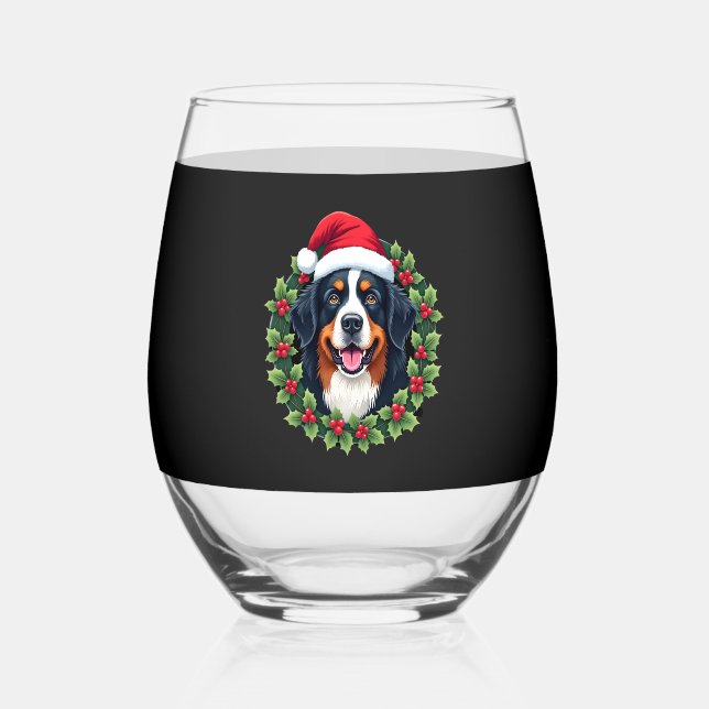 Funny Christmas Bernese Mountain Dog Tank Top Stemless Wine Glass (Front)