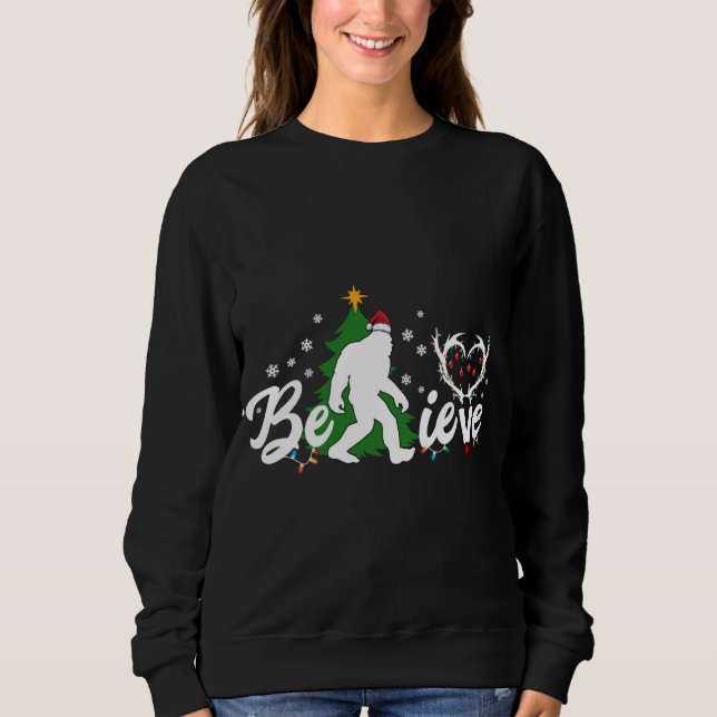 Funny Christmas Bigfoot Believe Bigfoot with Santa Sweatshirt (Front)