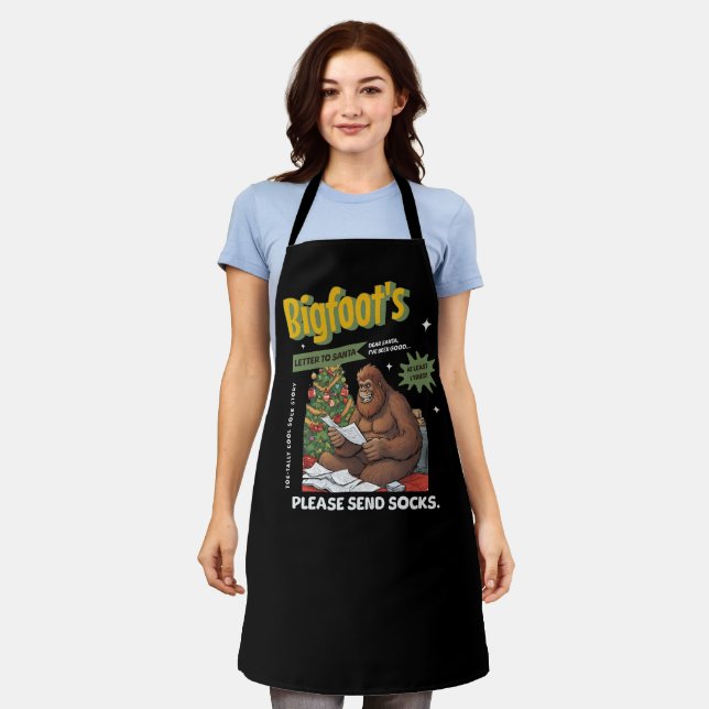 Funny Christmas Bigfoot Letter to Santa Apron (Worn)