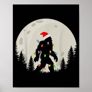 Funny Christmas Bigfoot Santa Hat Moon Sasquatch K Poster