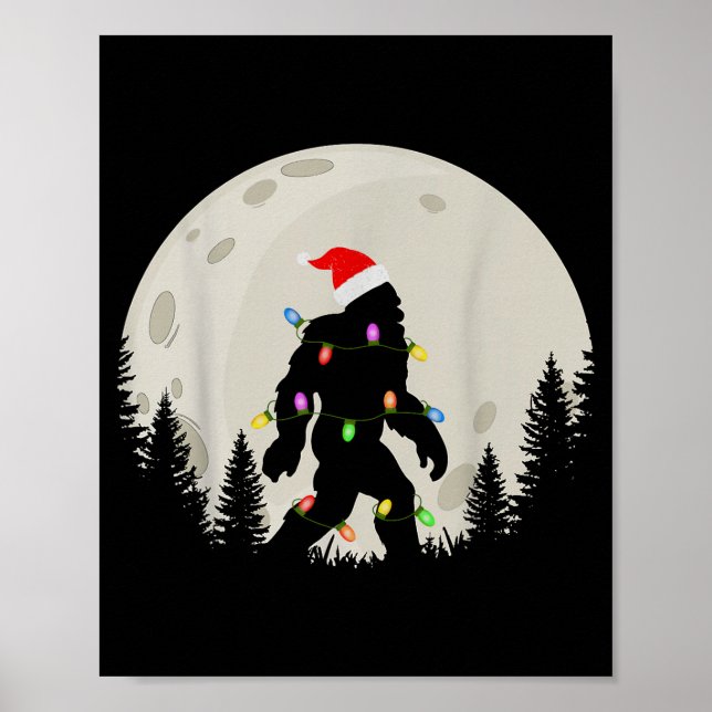 Funny Christmas Bigfoot Santa Hat Moon Sasquatch K Poster (Front)