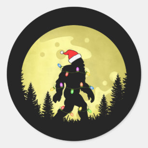 Funny Christmas Bigfoot Santa Hat Moon Sasquatch M Classic Round Sticker