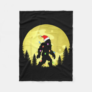 Funny Christmas Bigfoot Santa Hat Moon Sasquatch M Fleece Blanket