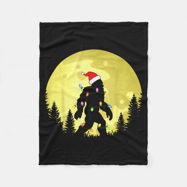 Funny Christmas Bigfoot Santa Hat Moon Sasquatch M Fleece Blanket (Front)