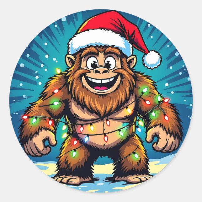 Funny Christmas Bigfoot Sasquatch Classic Round Sticker (Front)
