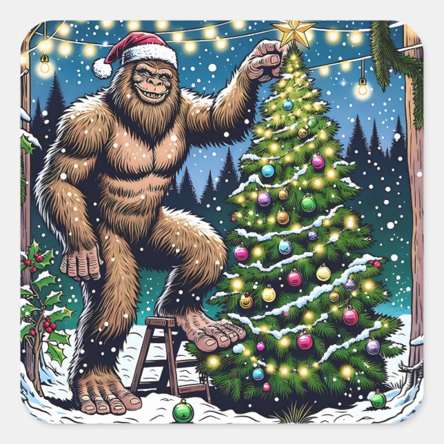 Funny Christmas Bigfoot Sasquatch Personalised Square Sticker (Front)