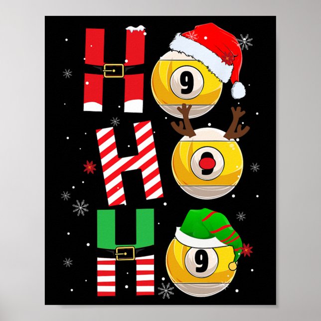 Funny Christmas Billiards Ho Ho Ho Xmas Matching P Poster (Front)