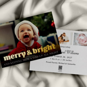 Funny Christmas Birth Announcement Gold Foil Card
