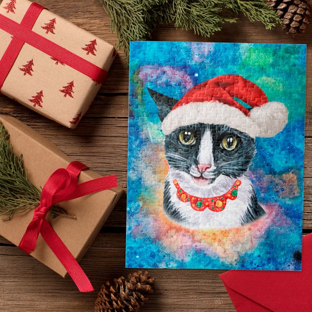Funny Christmas Black and White Cat Christmas Jigsaw Puzzle (Creator Uploaded)