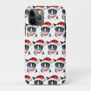 Funny Christmas Black and White Cat Watercolor iPhone 11 Pro Case