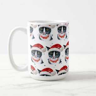 Funny Christmas Black and White Cat Watercolor Coffee Mug