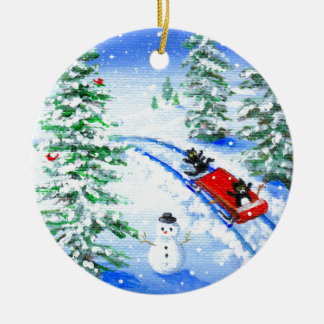 Funny Christmas Black Cat Art Creationarts Ceramic Ornament