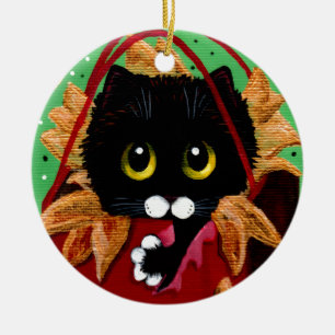 Funny Christmas Black Cat Art Creationarts Ceramic Ornament