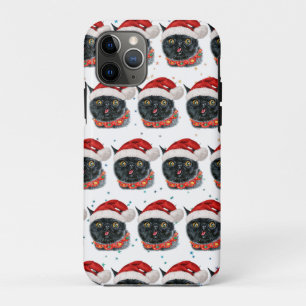 Funny Christmas Black Cat Watercolor iPhone 11 Pro Case