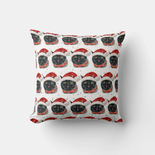 Funny Christmas Black Cat Watercolor Cushion