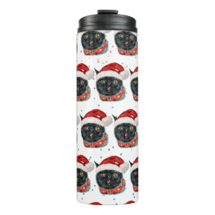 Funny Christmas Black Cat Watercolor Thermal Tumbler