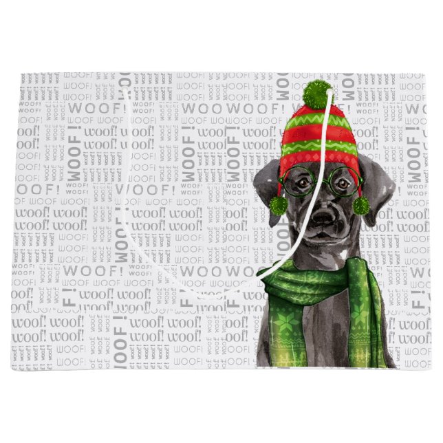 Funny Christmas Black Labrador Dog Large Gift Bag (Front)
