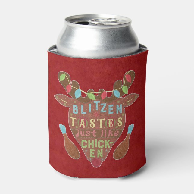 Funny Christmas Blitzen Chicken Reindeer Humour Can Cooler (Can Front)