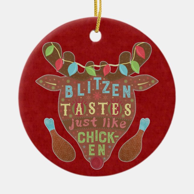Funny Christmas Blitzen Chicken Reindeer Humour Ceramic Ornament (Front)