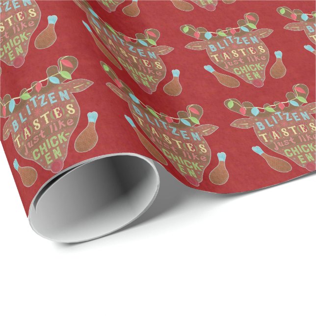 Funny Christmas Blitzen Chicken Reindeer Humour Wrapping Paper (Roll Corner)