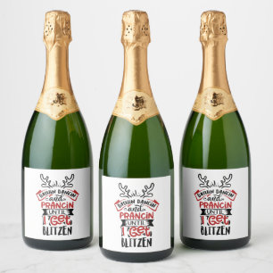 funny Christmas Blitzened word art  Sparkling Wine Label
