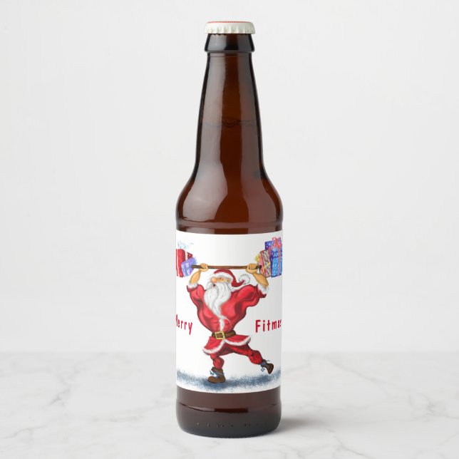 Funny Christmas Bottle Label Santa with Gift (Front)
