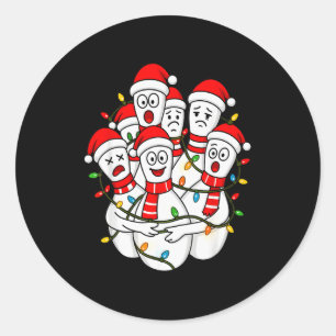 Funny Christmas Bowling Santa Bowling Ns Team Men  Classic Round Sticker