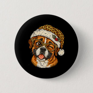 Funny Christmas Boxer With Leopard Santa Hat Cute 6 Cm Round Badge