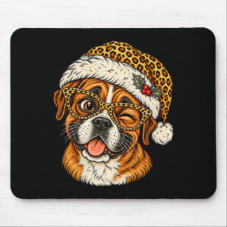 Funny Christmas Boxer With Leopard Santa Hat Cute Mouse Pad