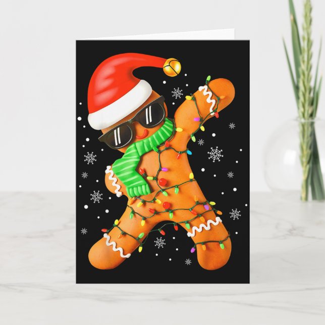 Funny Christmas Boys Kids Dabbing Gingerbread Xmas Card (Front)